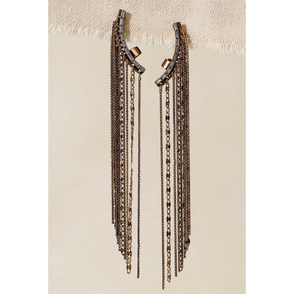 Free People Disco Ear Climbers Gold Tone fringe boho party evening indie new - Picture 2 of 7